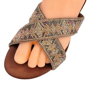 Yellowbox Sandals Bali Womens 6.5 Flat Slides Metallic Rhinestone Bling Slip On